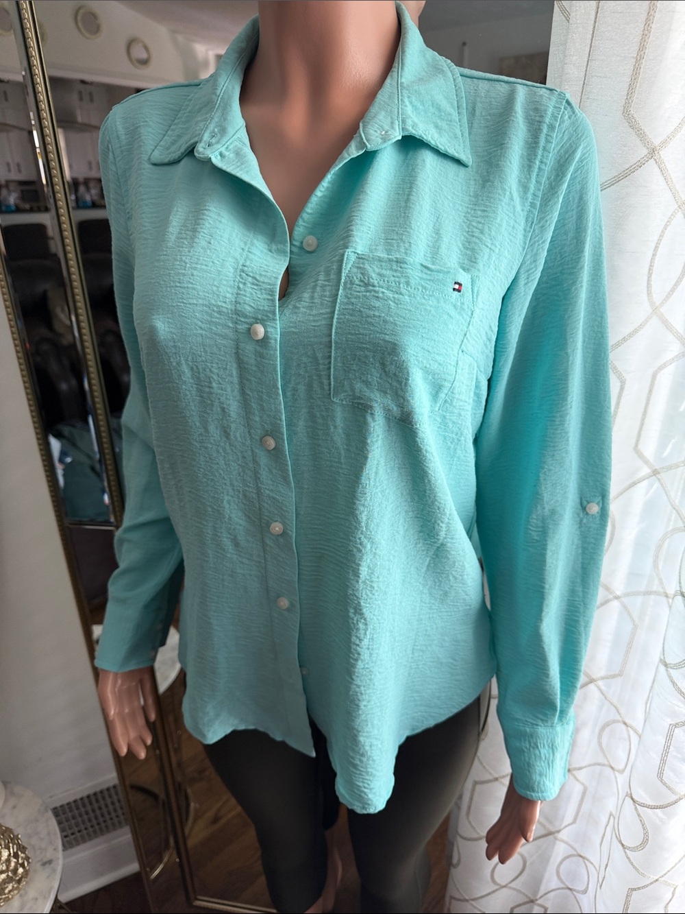 Tommy Hilfiger Women's Light Aqua Button-Down Shirt